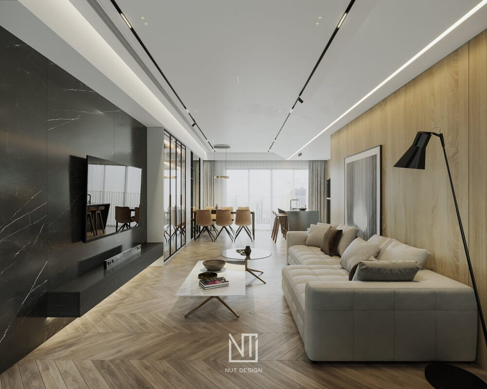  3D Living Room - Kitchen Interior By Nguyen Ngoc Tung