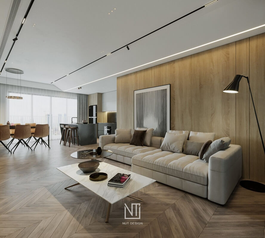  3D Living Room - Kitchen Interior By Nguyen Ngoc Tung
