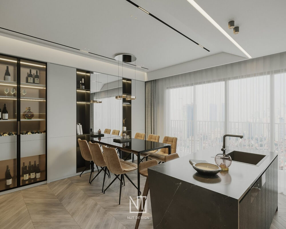  3D Living Room - Kitchen Interior By Nguyen Ngoc Tung