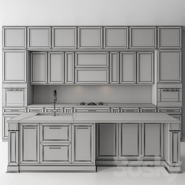 Kitchen NeoClassic Navy Blue and White Set 65 Kitchen 3D Models