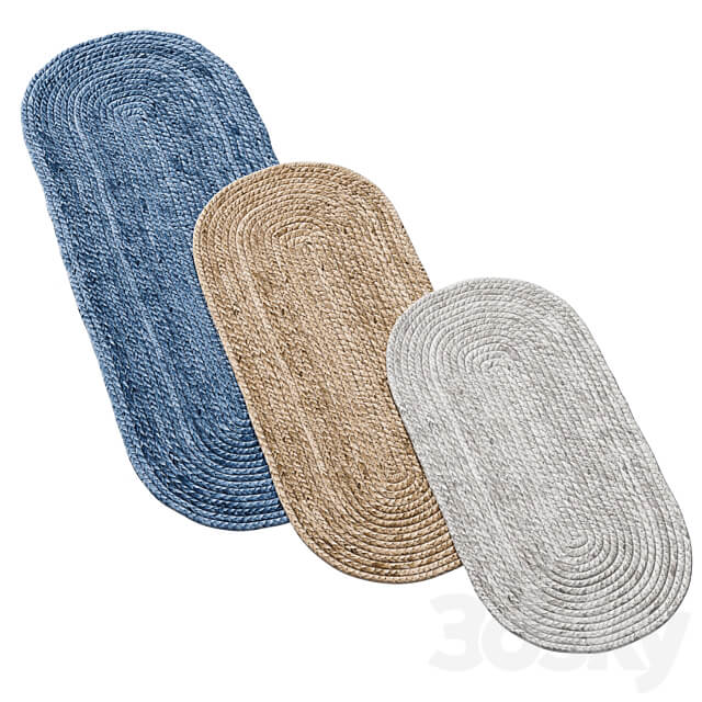 Natural Oval shape long Braided Jute Rug 3D Models