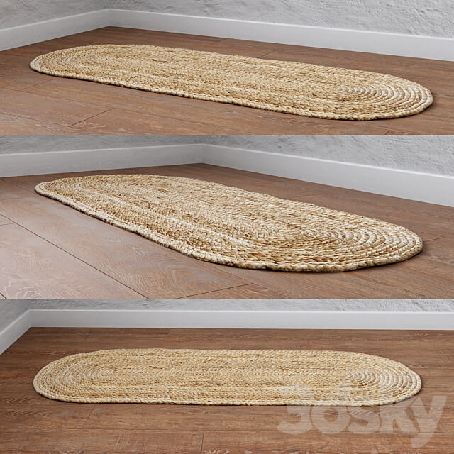 Natural Oval shape long Braided Jute Rug 3D Models