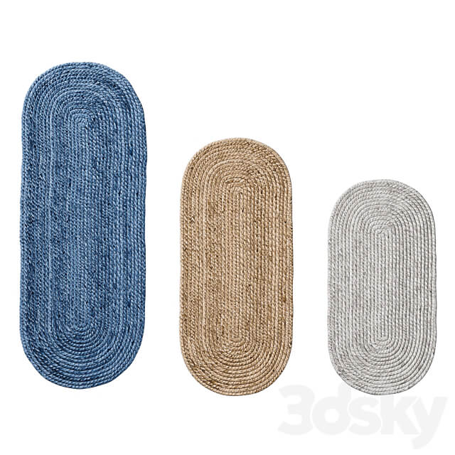 Natural Oval shape long Braided Jute Rug 3D Models