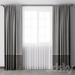 Curtains with metal curtain rod 08 3D Models 