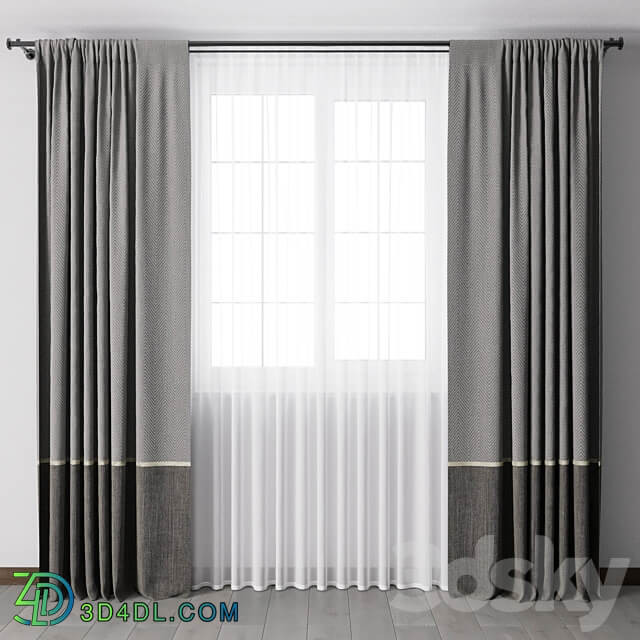 Curtains with metal curtain rod 08 3D Models