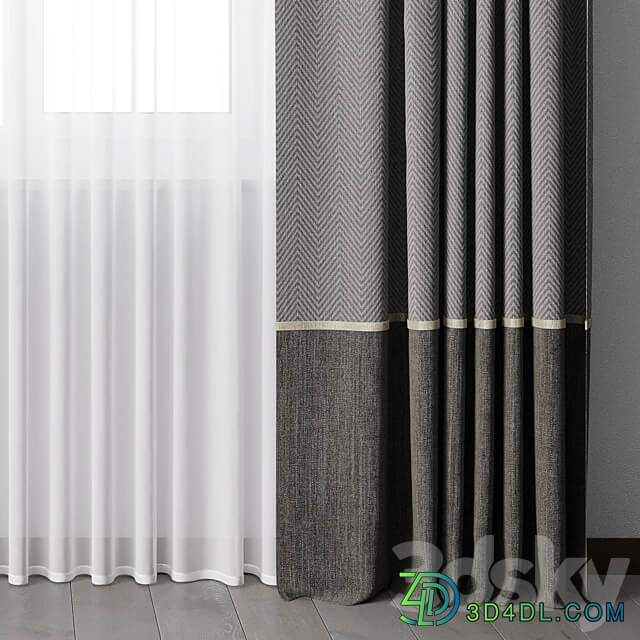 Curtains with metal curtain rod 08 3D Models