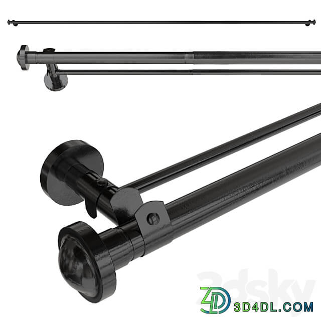 Curtains with metal curtain rod 08 3D Models