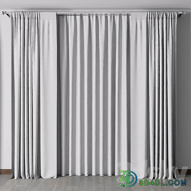 Curtains with metal curtain rod 08 3D Models