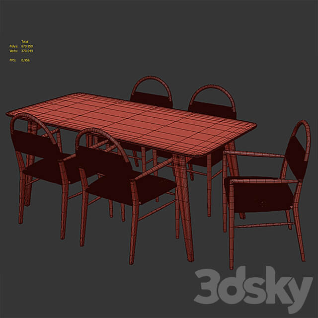 Dining set 5 Table Chair 3D Models