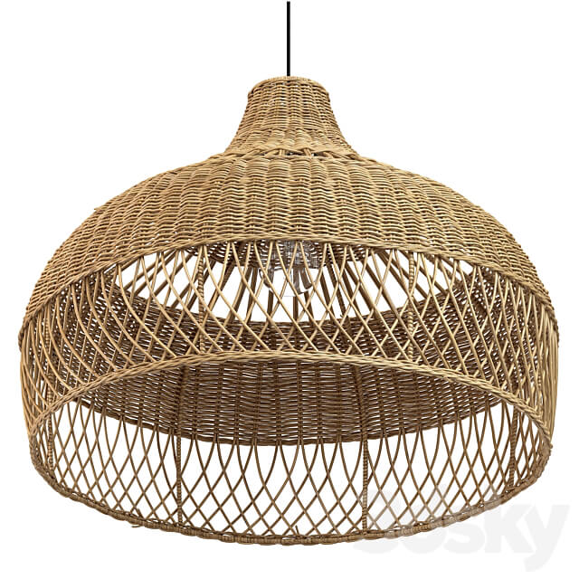 New wicker round tulip skirt rattan light Pendant light 3D Models