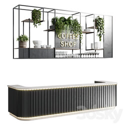 Coffee shop reception Restaurant counter by hanging plant 02 3D Models 