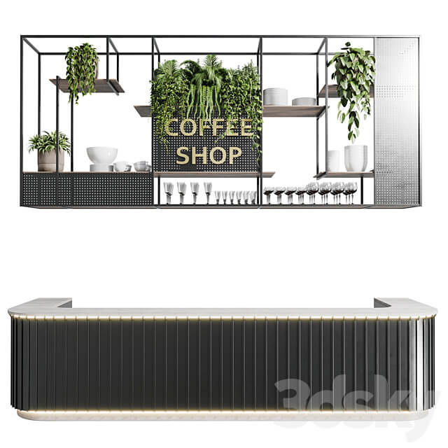 Coffee shop reception Restaurant counter by hanging plant 02 3D Models