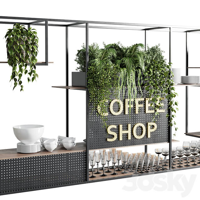 Coffee shop reception Restaurant counter by hanging plant 02 3D Models