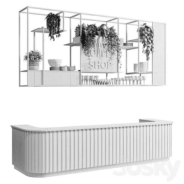 Coffee shop reception Restaurant counter by hanging plant 02 3D Models