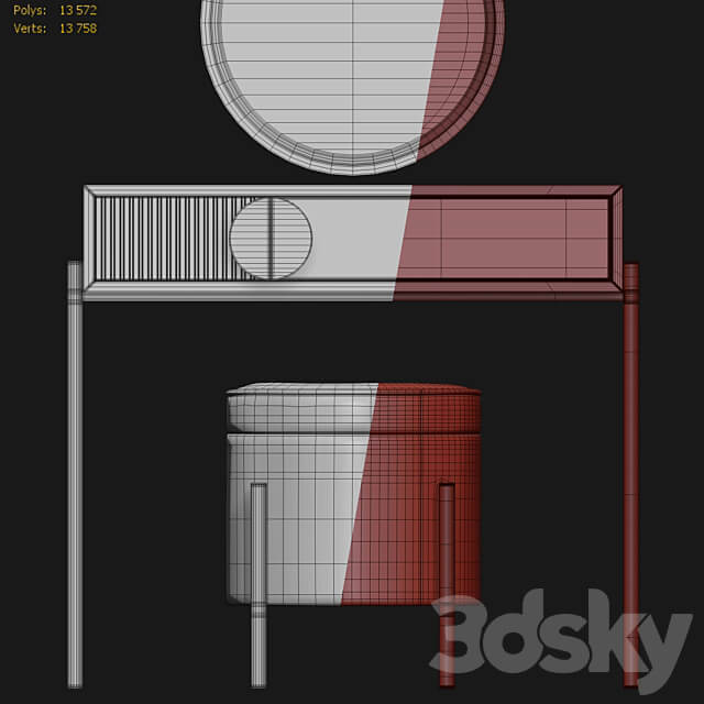 Dressing table with mirror Bergamo Wooden Kors 3D Models