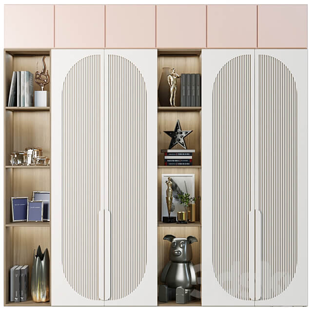 Wardrobe with decor books and figurines in the nursery 3D Models
