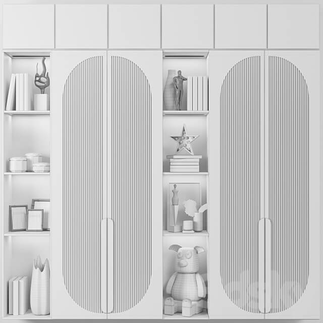 Wardrobe with decor books and figurines in the nursery 3D Models
