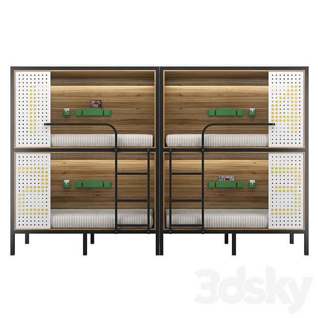 Bunk bed for hostel and dorm Bed 3D Models