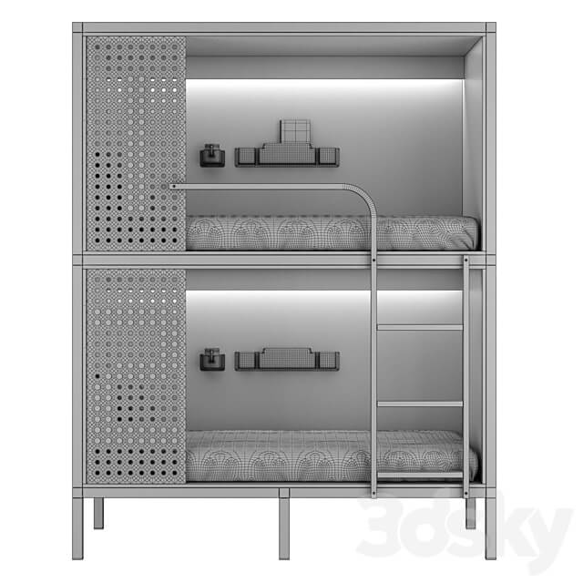Bunk bed for hostel and dorm Bed 3D Models