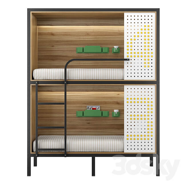 Bunk bed for hostel and dorm Bed 3D Models