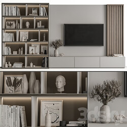 TV Wall Wood and Gray Set 48 3D Models 