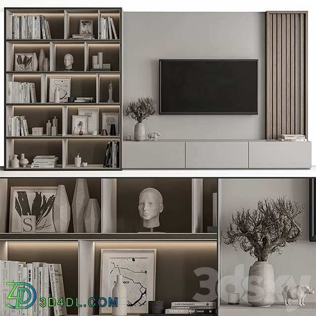 TV Wall Wood and Gray Set 48 3D Models
