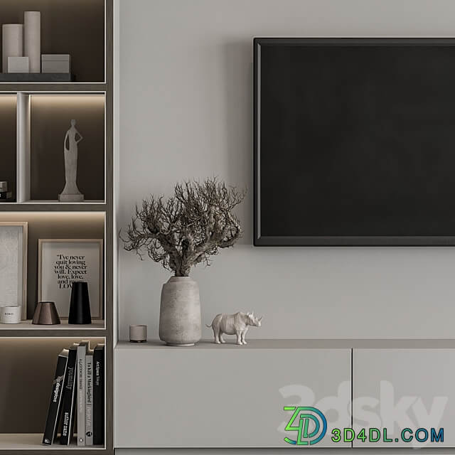 TV Wall Wood and Gray Set 48 3D Models