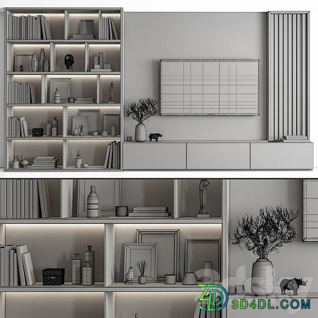 TV Wall Wood and Gray Set 48 3D Models