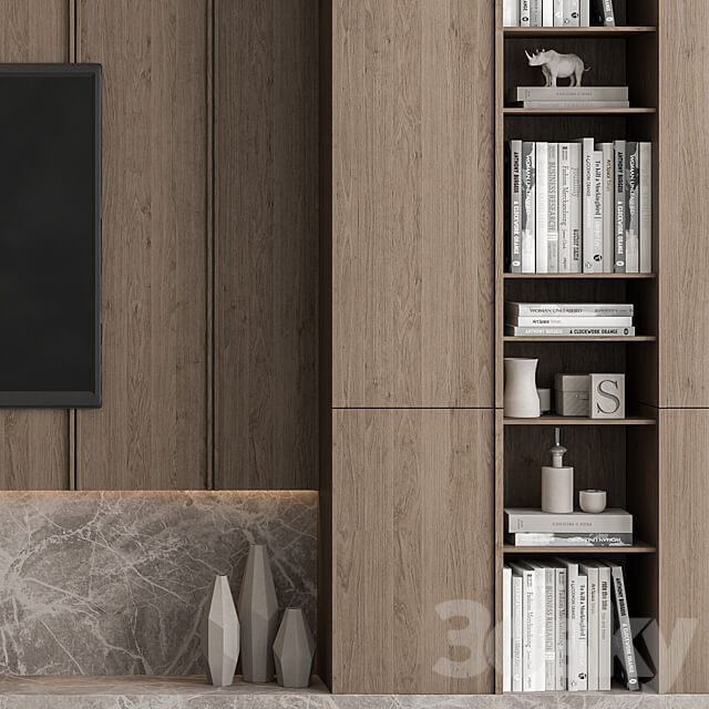 TV Wall Stone and Wood Set 53 3D Models