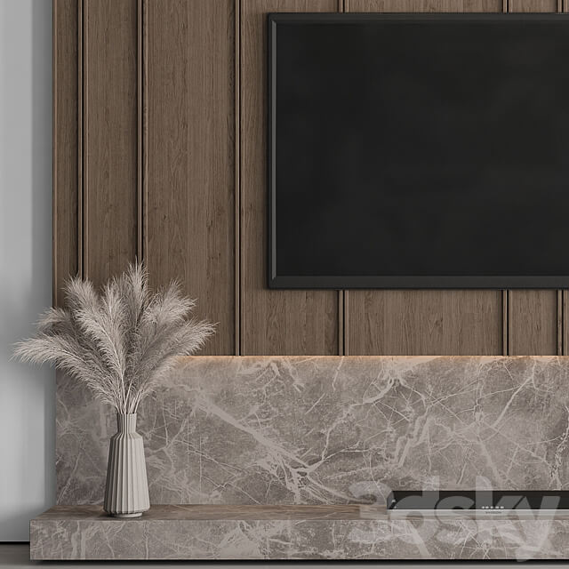 TV Wall Stone and Wood Set 53 3D Models