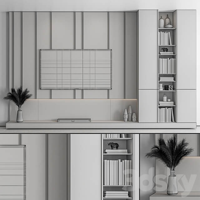 TV Wall Stone and Wood Set 53 3D Models