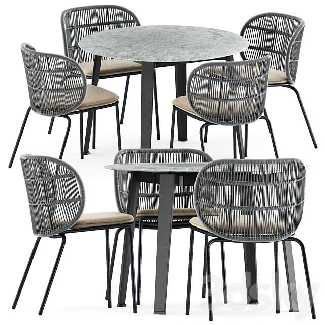 Kodo dining chairs by Vincent Sheppard and Ginepro round Outdoor table by bebitalia Table Chair 3D Models