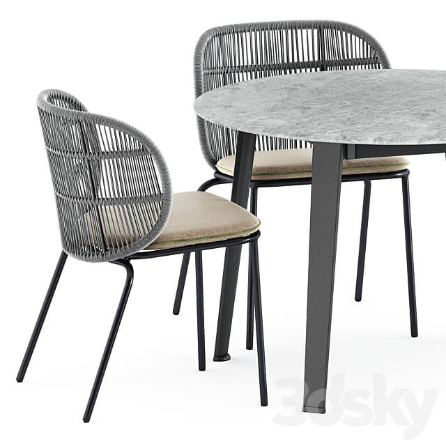 Kodo dining chairs by Vincent Sheppard and Ginepro round Outdoor table by bebitalia Table Chair 3D Models