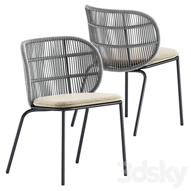 Kodo dining chairs by Vincent Sheppard and Ginepro round Outdoor table by bebitalia Table Chair 3D Models