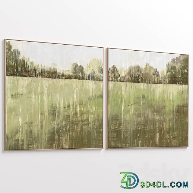 Green Accent Abstract Landscape Large Wall Art C 552 3D Models