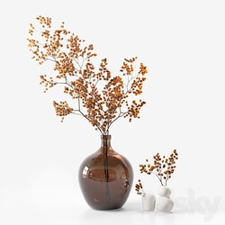 Dried flower branch in a large brown jar 3D Models 