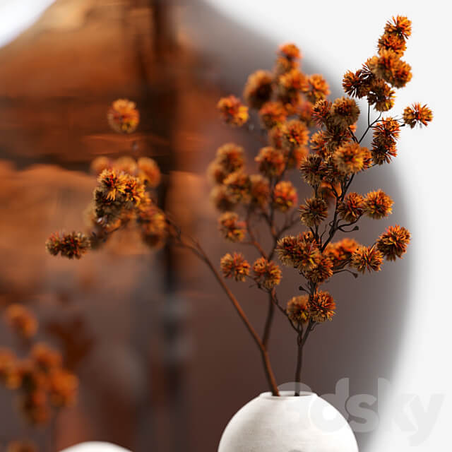 Dried flower branch in a large brown jar 3D Models