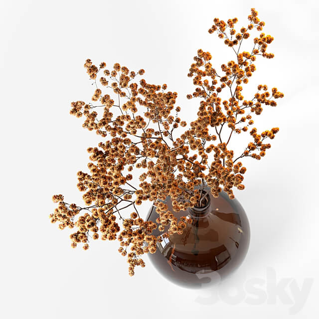 Dried flower branch in a large brown jar 3D Models