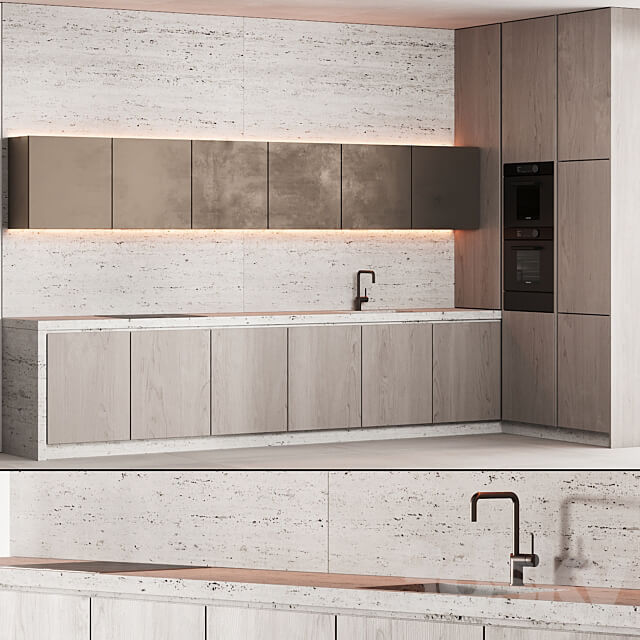 190 modern kitchen 10 japandi wood bronze travertine 00 Kitchen 3D Models
