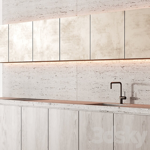 190 modern kitchen 10 japandi wood bronze travertine 00 Kitchen 3D Models