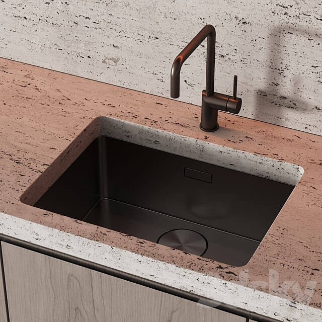 190 modern kitchen 10 japandi wood bronze travertine 00 Kitchen 3D Models