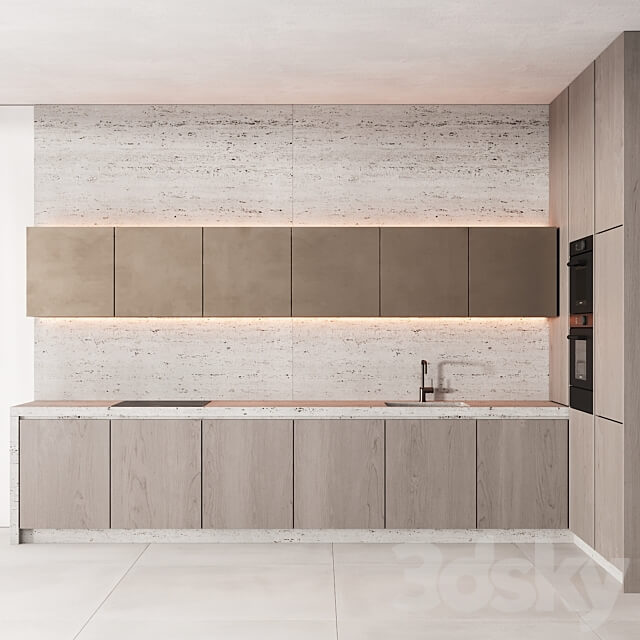 190 modern kitchen 10 japandi wood bronze travertine 00 Kitchen 3D Models