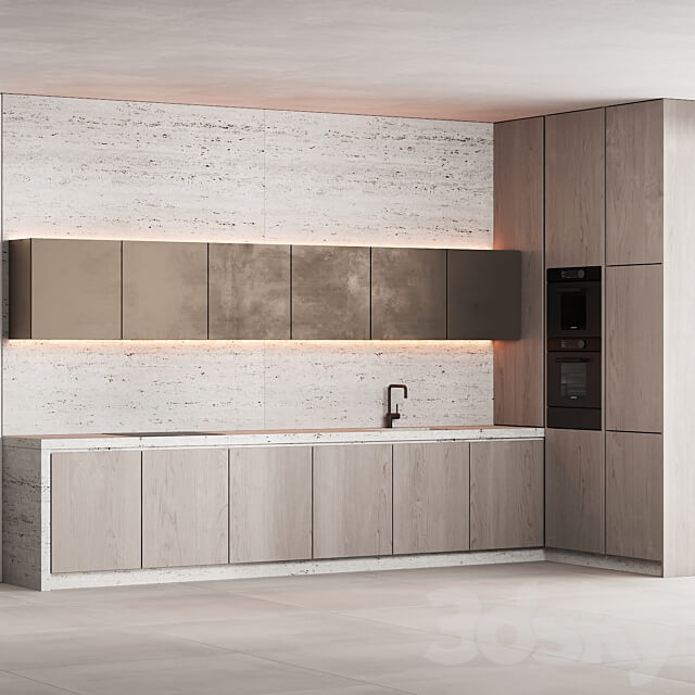 190 modern kitchen 10 japandi wood bronze travertine 00 Kitchen 3D Models