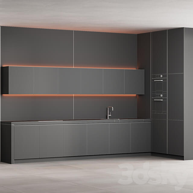 190 modern kitchen 10 japandi wood bronze travertine 00 Kitchen 3D Models
