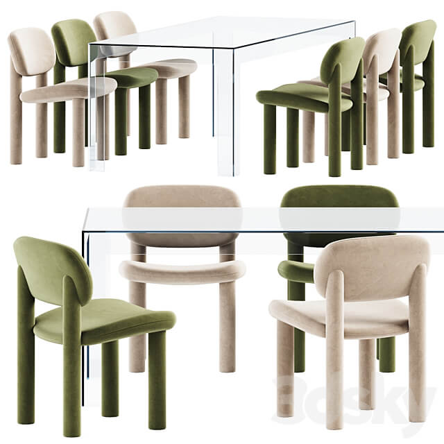 Chair Tottori Driade and Atlantis Table by Glas Italia Table Chair 3D Models
