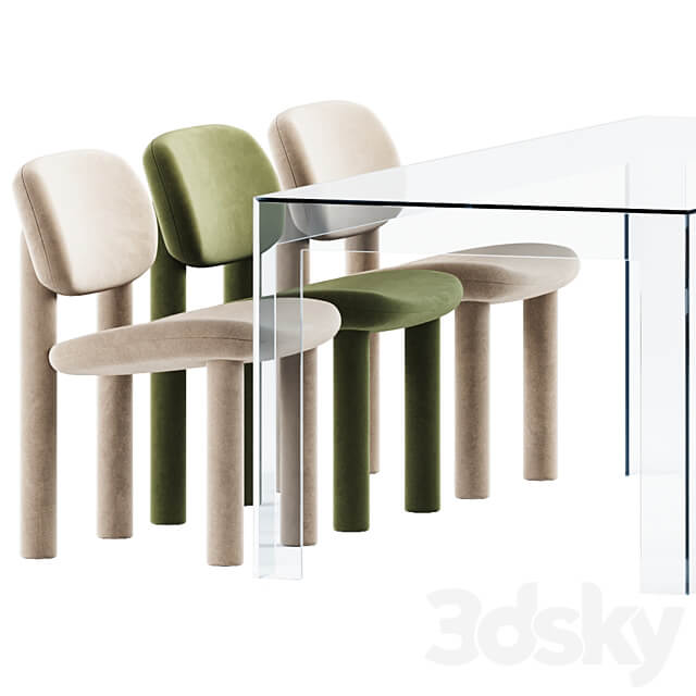 Chair Tottori Driade and Atlantis Table by Glas Italia Table Chair 3D Models