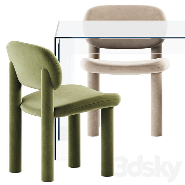 Chair Tottori Driade and Atlantis Table by Glas Italia Table Chair 3D Models