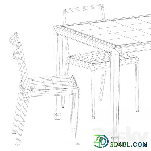 Straight back chair and Zhang table by Timeandstyle Table Chair 3D Models