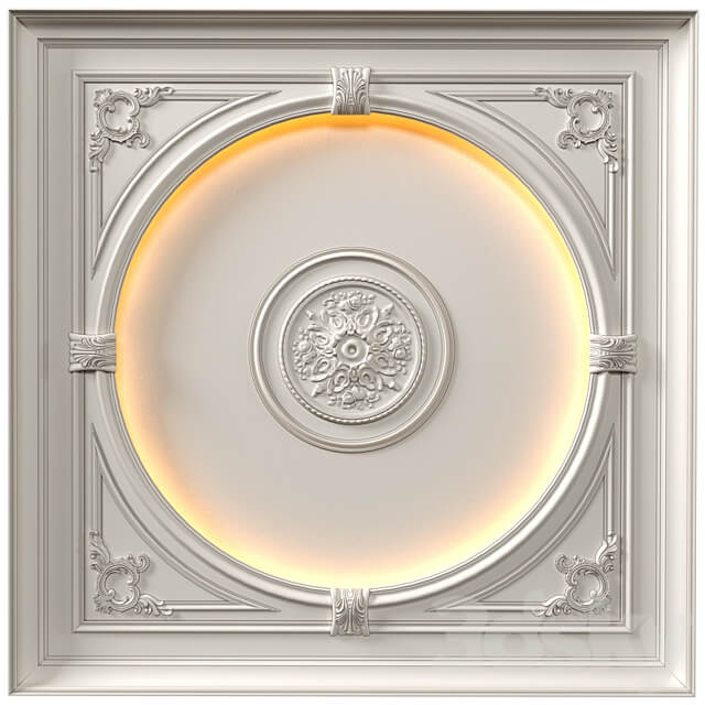 Coffered round illuminated ceiling in a classic style.Modern coffered illuminated ceiling Set 3D Models
