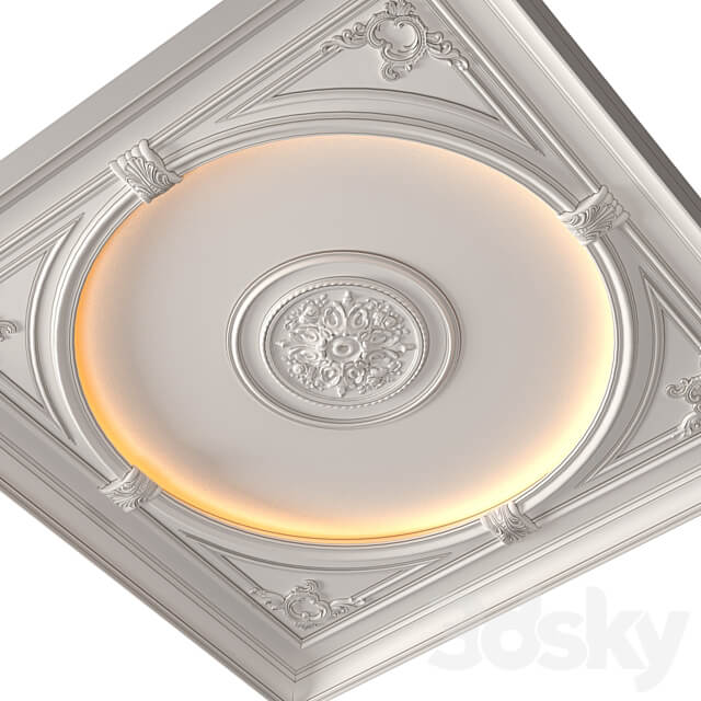 Coffered round illuminated ceiling in a classic style.Modern coffered illuminated ceiling Set 3D Models